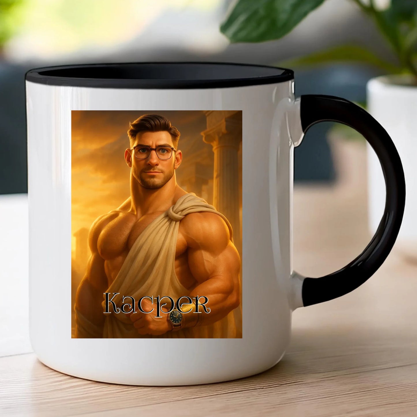 Kubek z własnym zdjęciem - grecki Bóg [generowane przez AI]