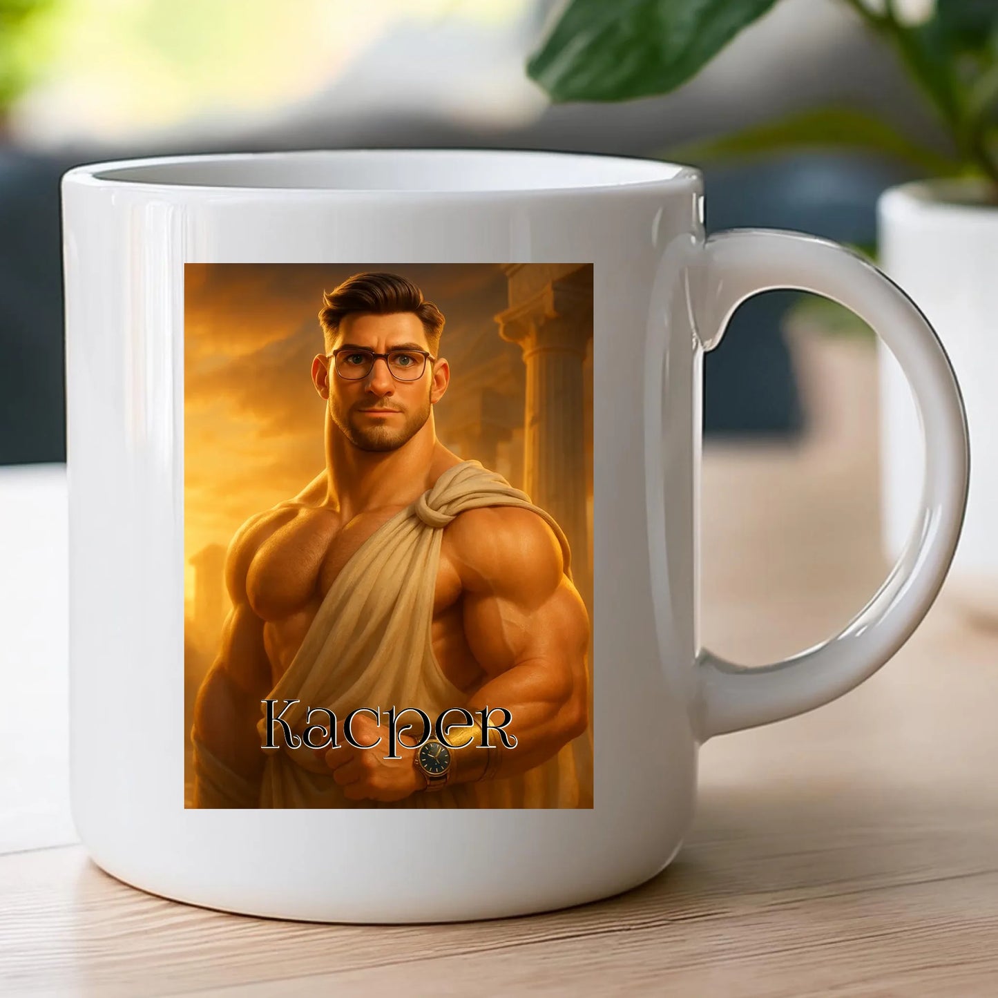 Kubek z własnym zdjęciem - grecki Bóg [generowane przez AI]