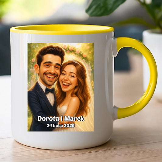 Personalizowany Kubek - ślubna karykatura [generowana przez AI]