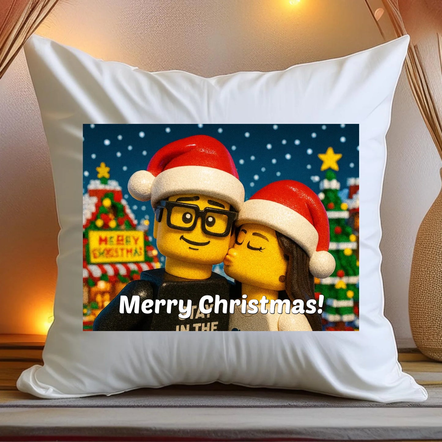 Poduszka - Twoje zdjęcie z klocków LEGO XMAS [generowane przez AI]