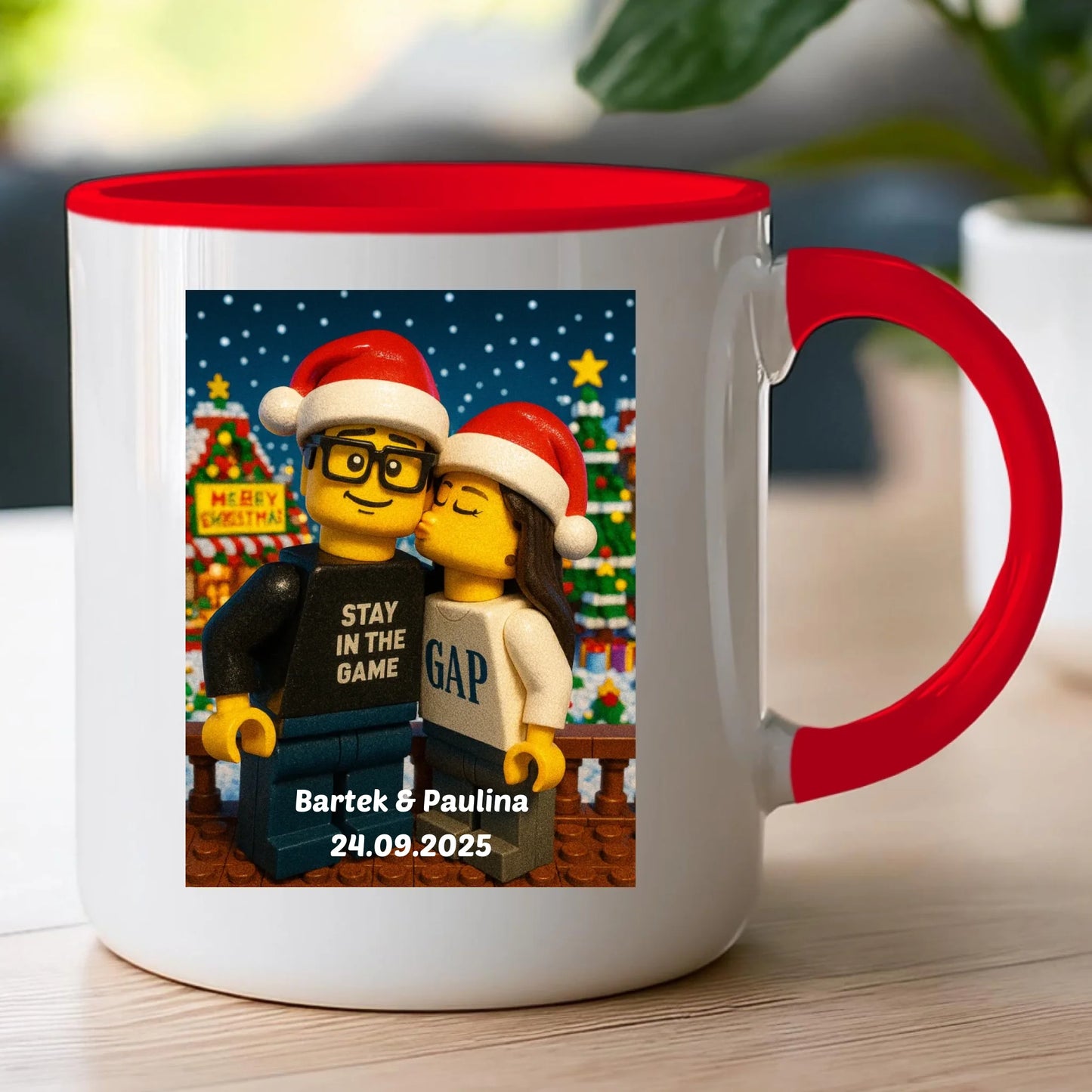 Kubek - Twoje zdjęcie z klocków LEGO XMAS [generowane przez AI]