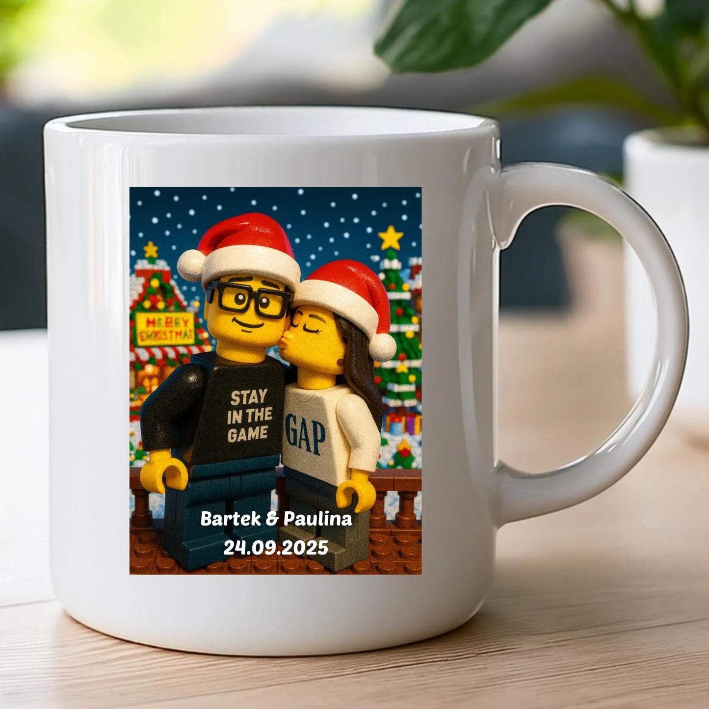 Kubek - Twoje zdjęcie z klocków LEGO XMAS [generowane przez AI]