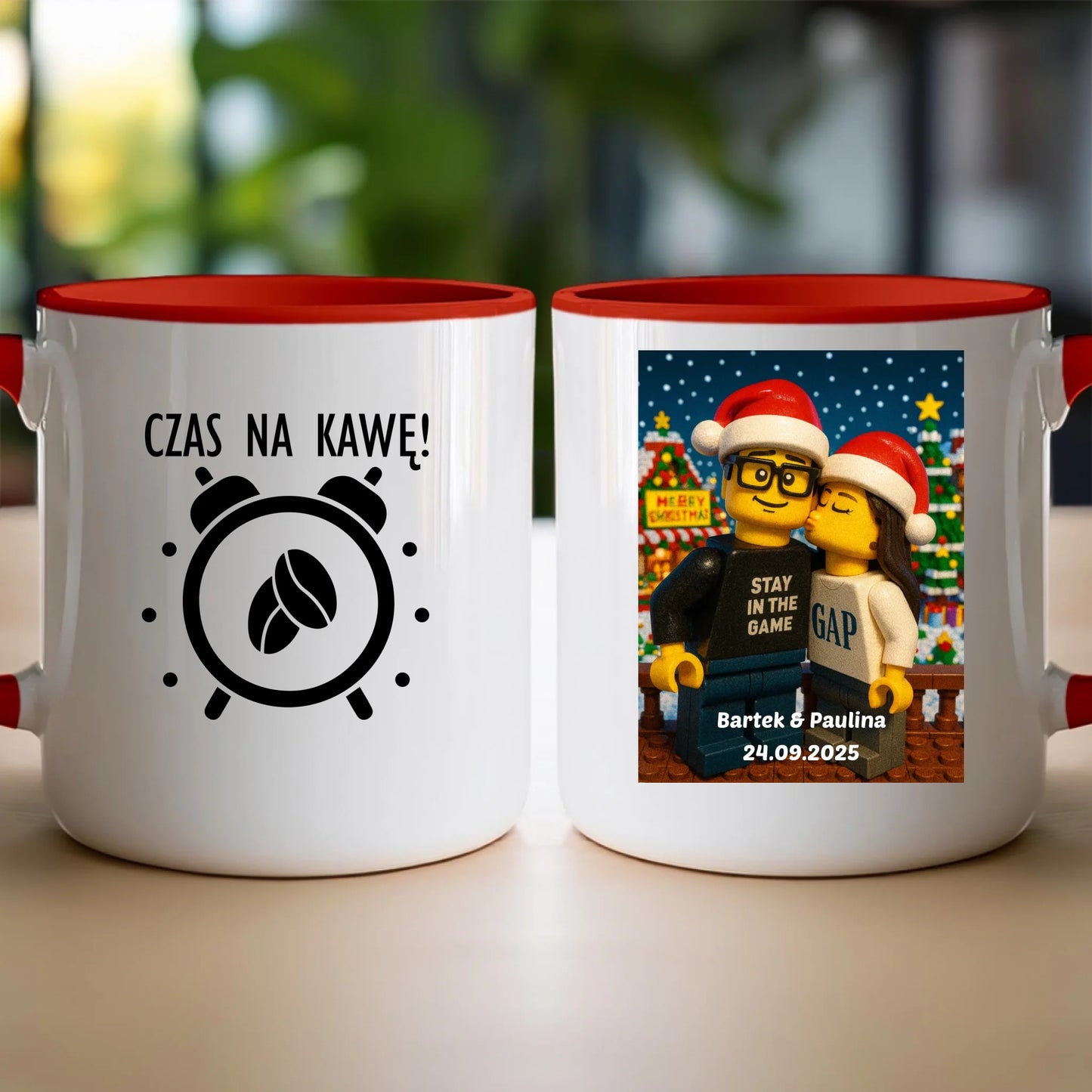Kubek - Twoje zdjęcie z klocków LEGO XMAS [generowane przez AI]