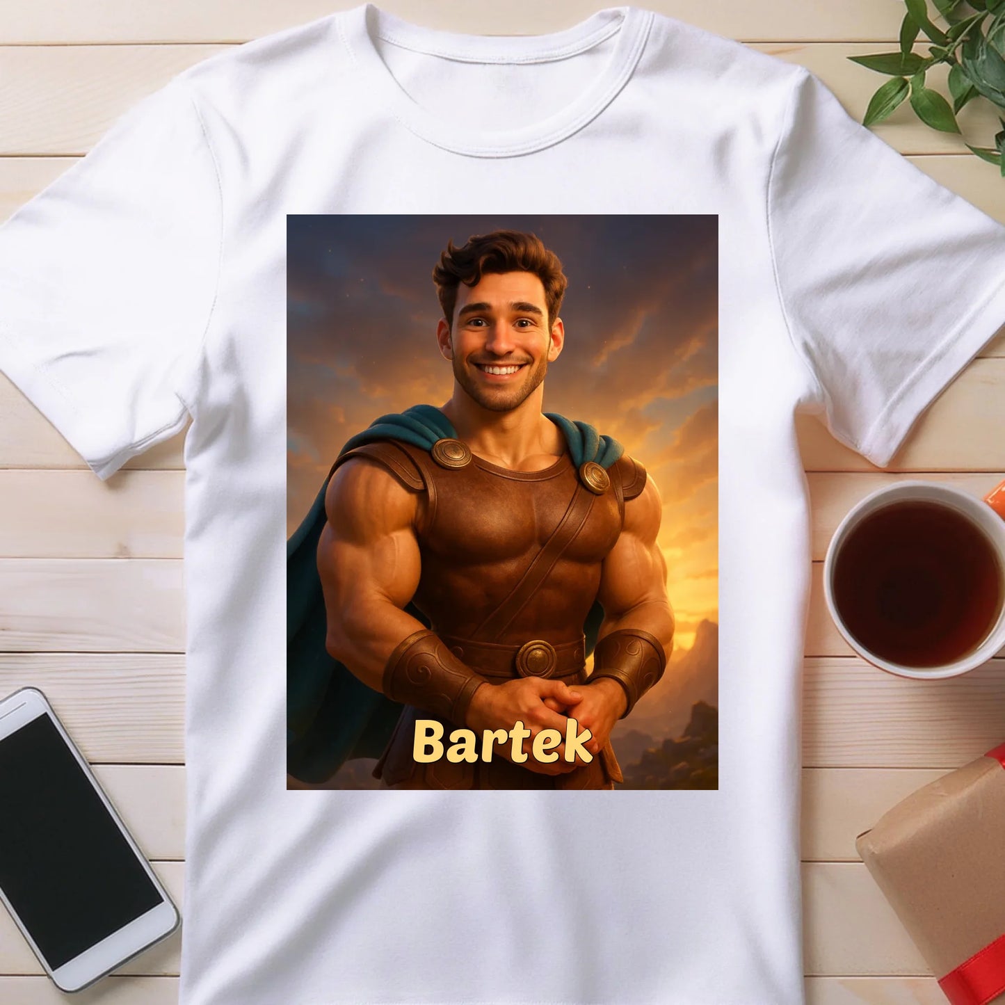 Koszulka z własnym zdjęciem - bajkowy półbóg [generowane przez AI]