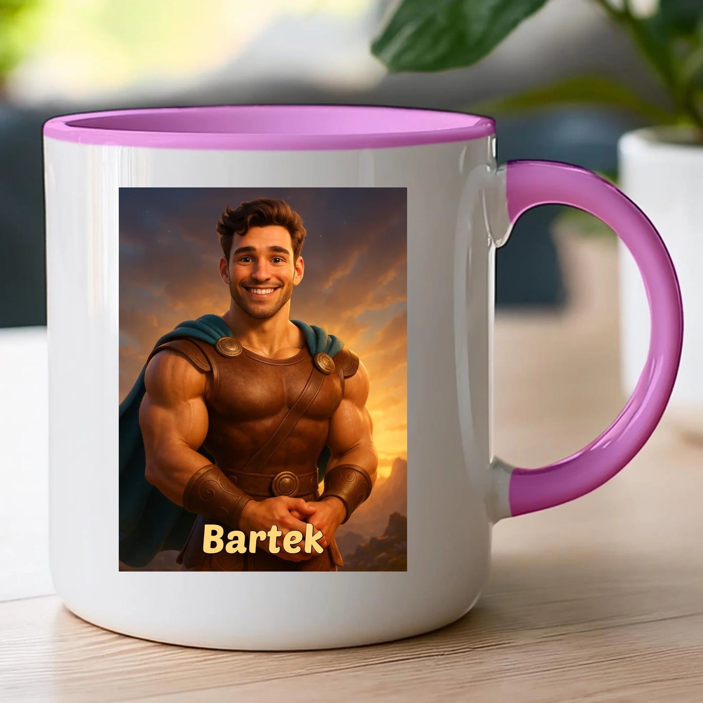 Kubek z własnym zdjęciem - bajkowy półbóg [generowane przez AI]