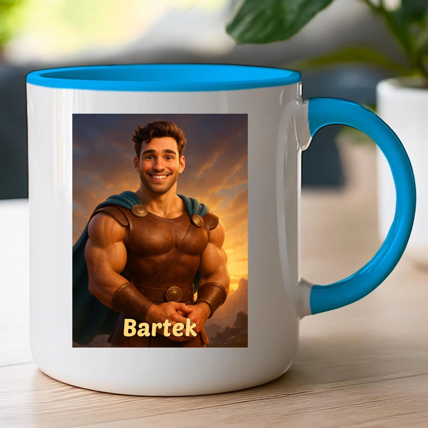 Kubek z własnym zdjęciem - bajkowy półbóg [generowane przez AI]