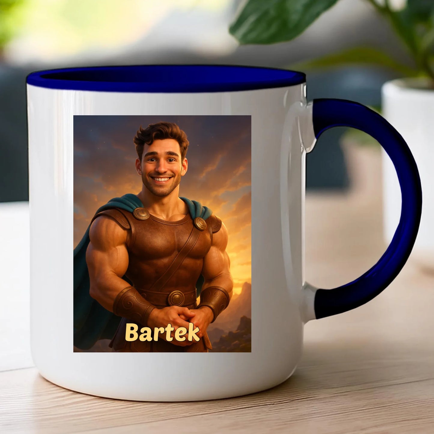Kubek z własnym zdjęciem - bajkowy półbóg [generowane przez AI]