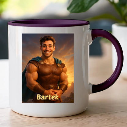 Kubek z własnym zdjęciem - bajkowy półbóg [generowane przez AI]