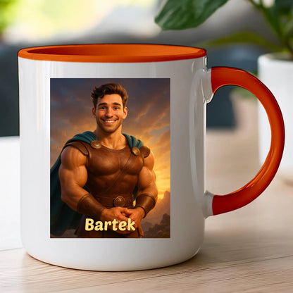 Kubek z własnym zdjęciem - bajkowy półbóg [generowane przez AI]