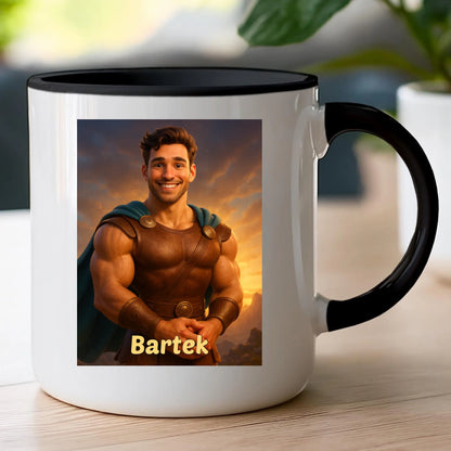 Kubek z własnym zdjęciem - bajkowy półbóg [generowane przez AI]