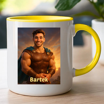 Kubek z własnym zdjęciem - bajkowy półbóg [generowane przez AI]