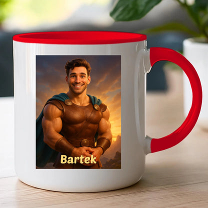 Kubek z własnym zdjęciem - bajkowy półbóg [generowane przez AI]