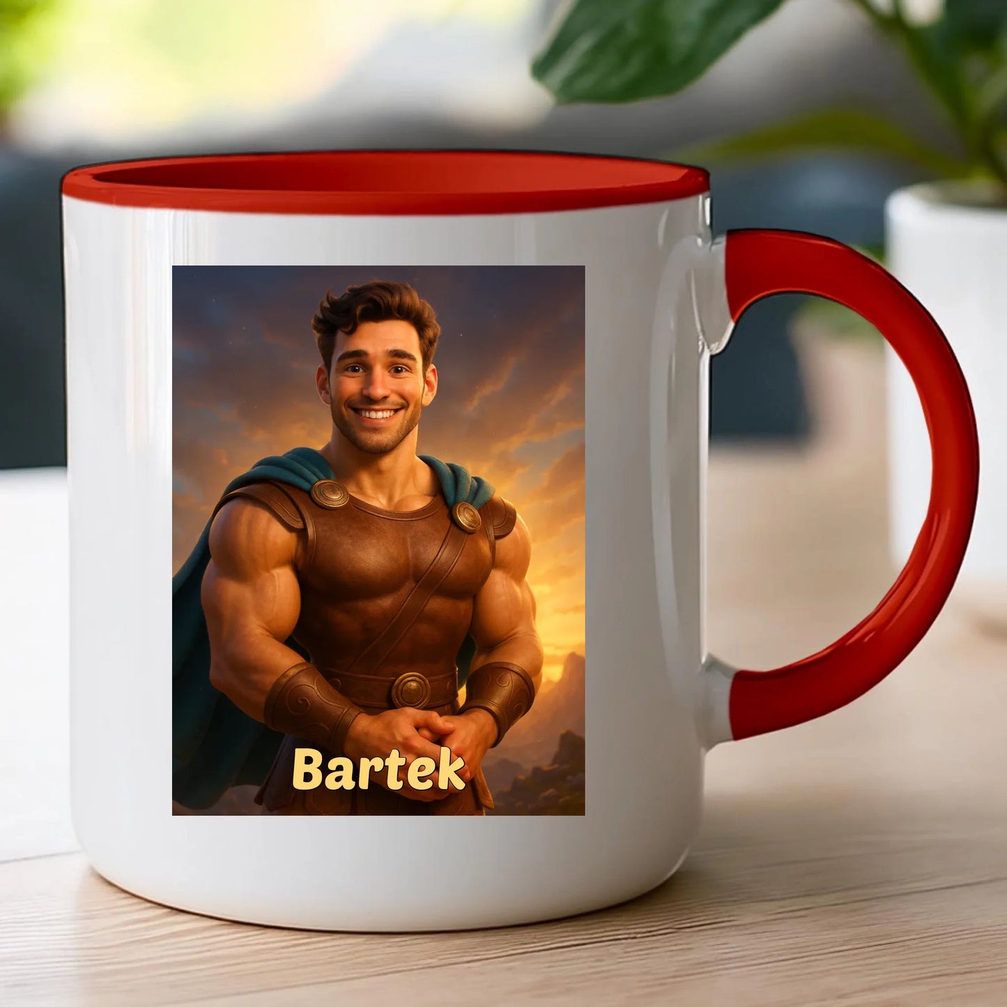 Kubek z własnym zdjęciem - bajkowy półbóg [generowane przez AI]