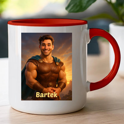 Kubek z własnym zdjęciem - bajkowy półbóg [generowane przez AI]