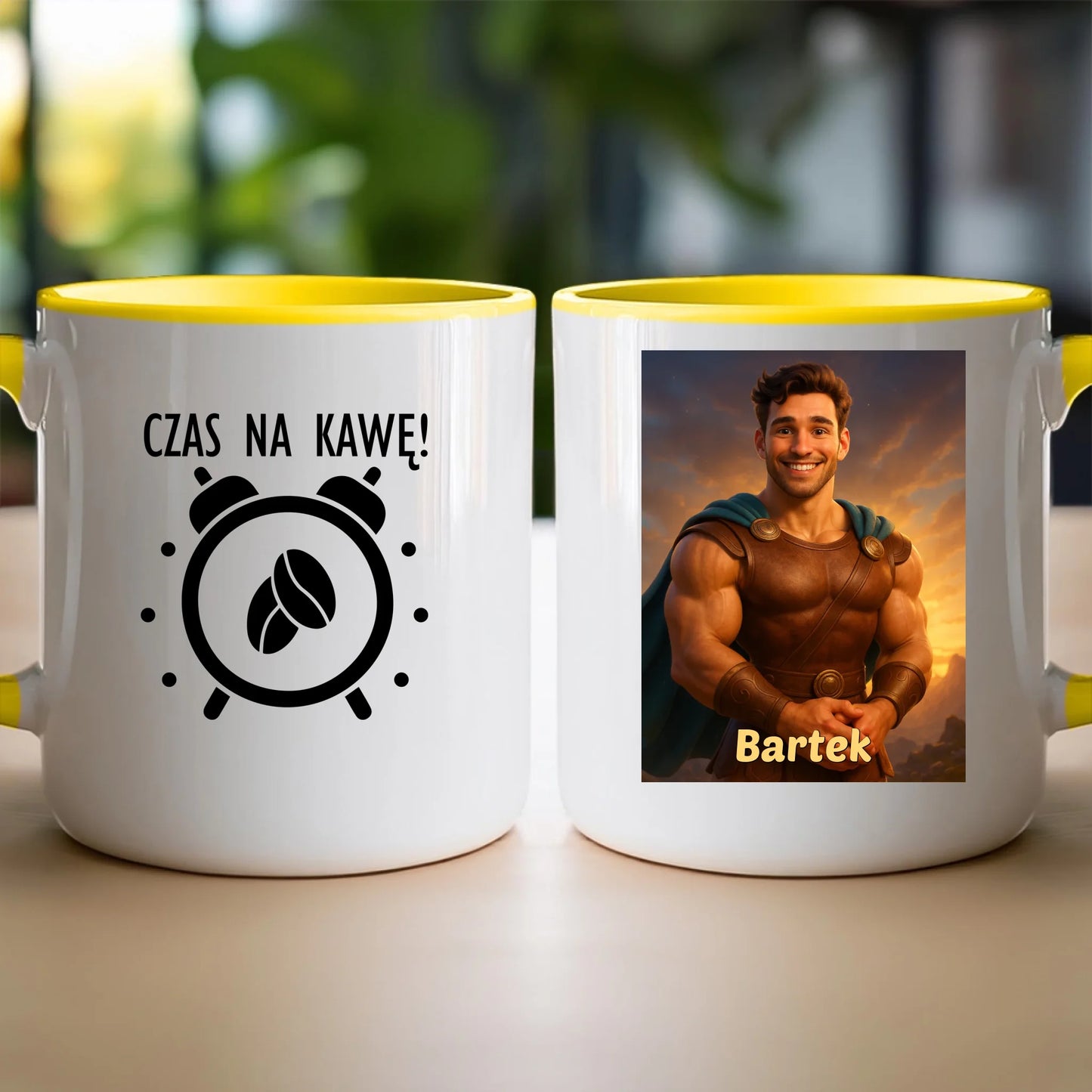 Kubek z własnym zdjęciem - bajkowy półbóg [generowane przez AI]