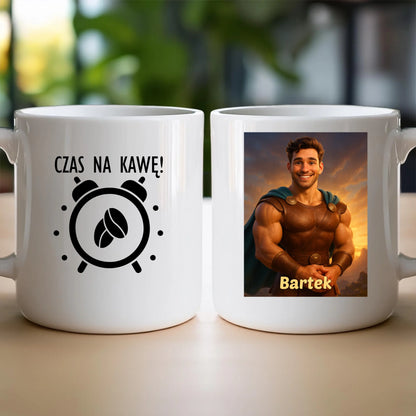 Kubek z własnym zdjęciem - bajkowy półbóg [generowane przez AI]