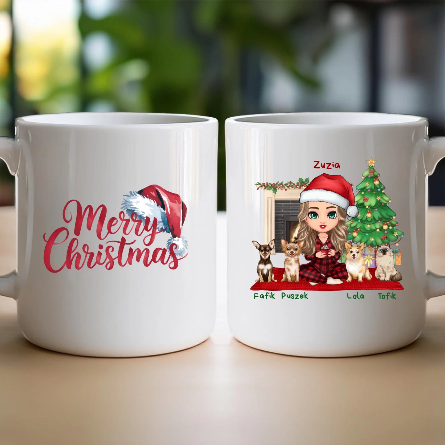 Kubek personalizowany dla kobiety - świąteczne zwierzaki #511
