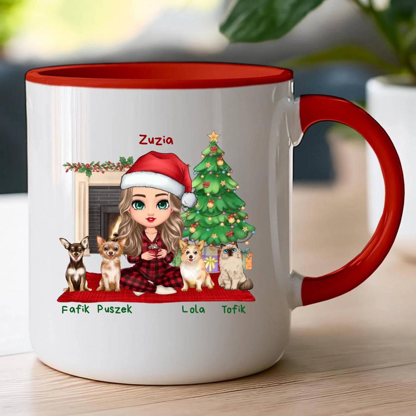 Kubek personalizowany dla kobiety - świąteczne zwierzaki #511