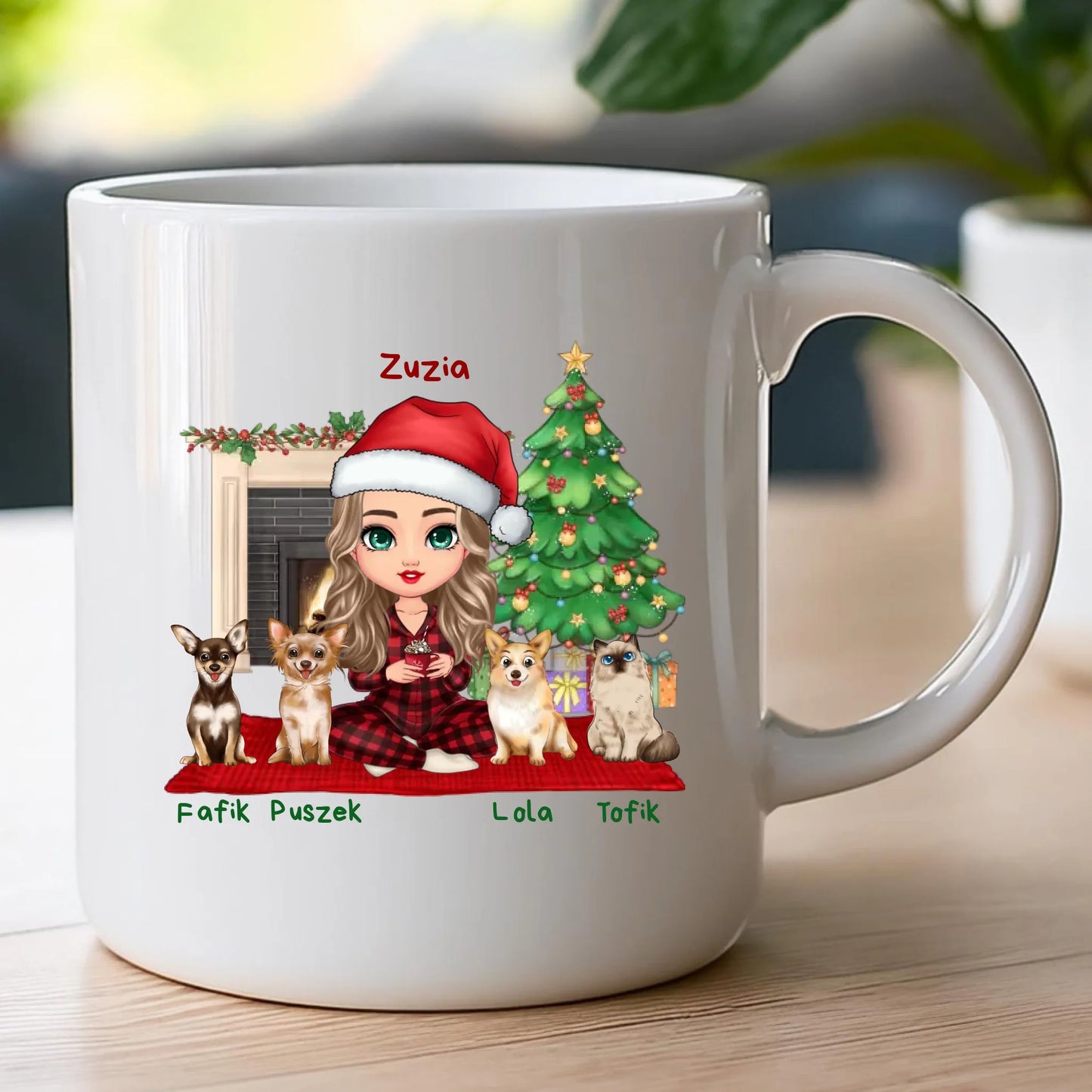 Kubek personalizowany dla kobiety - świąteczne zwierzaki #511