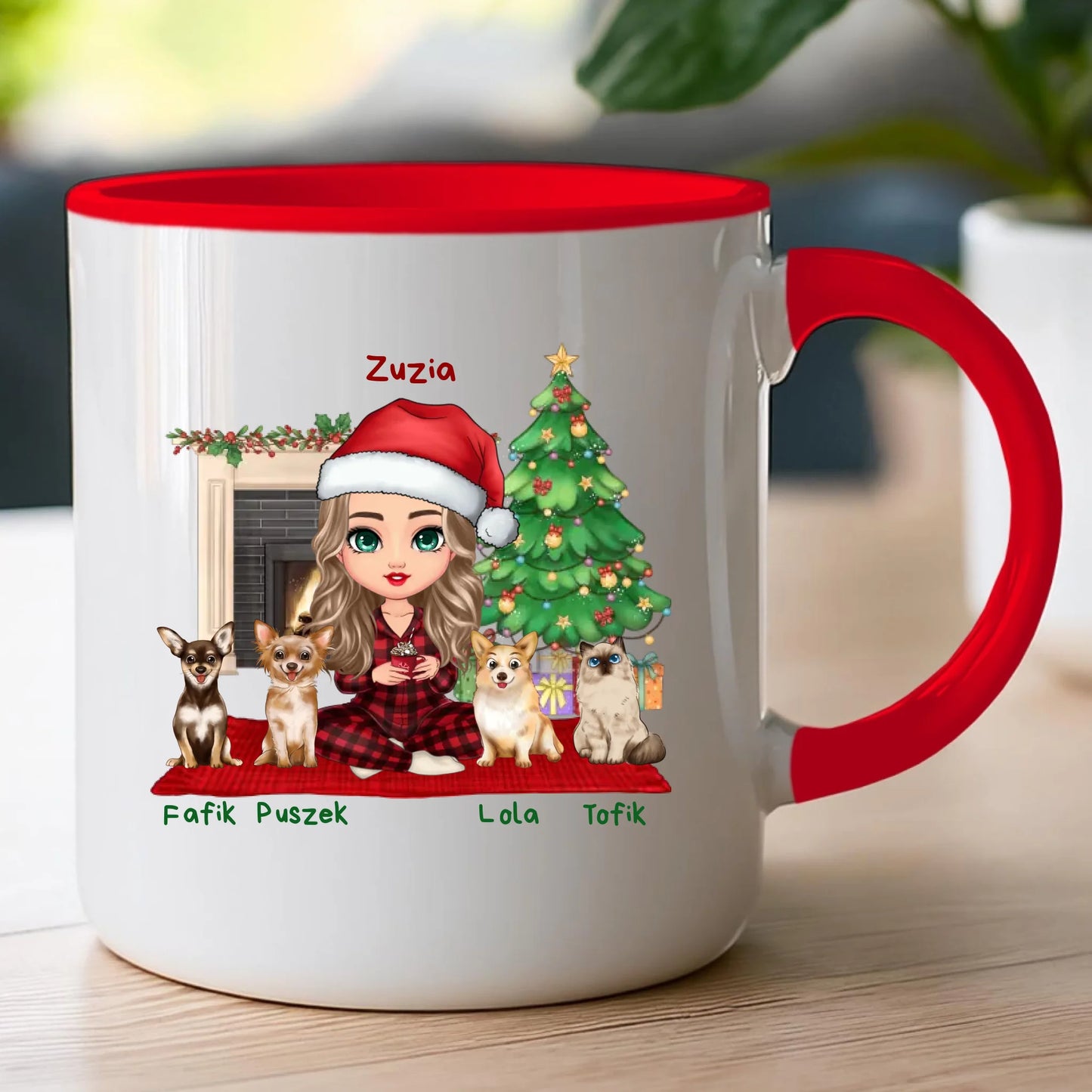 Kubek personalizowany dla kobiety - świąteczne zwierzaki #511