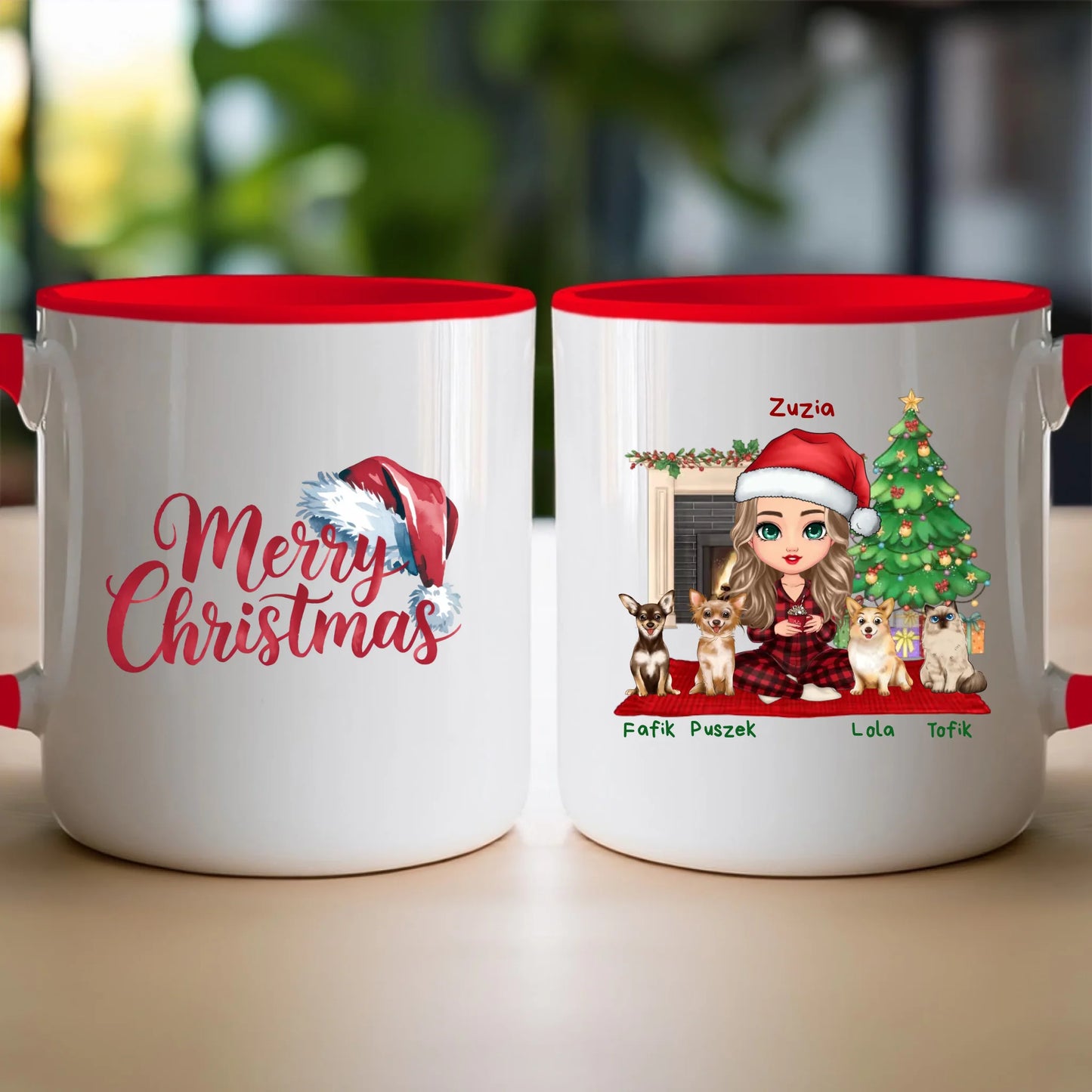Kubek personalizowany dla kobiety - świąteczne zwierzaki #511