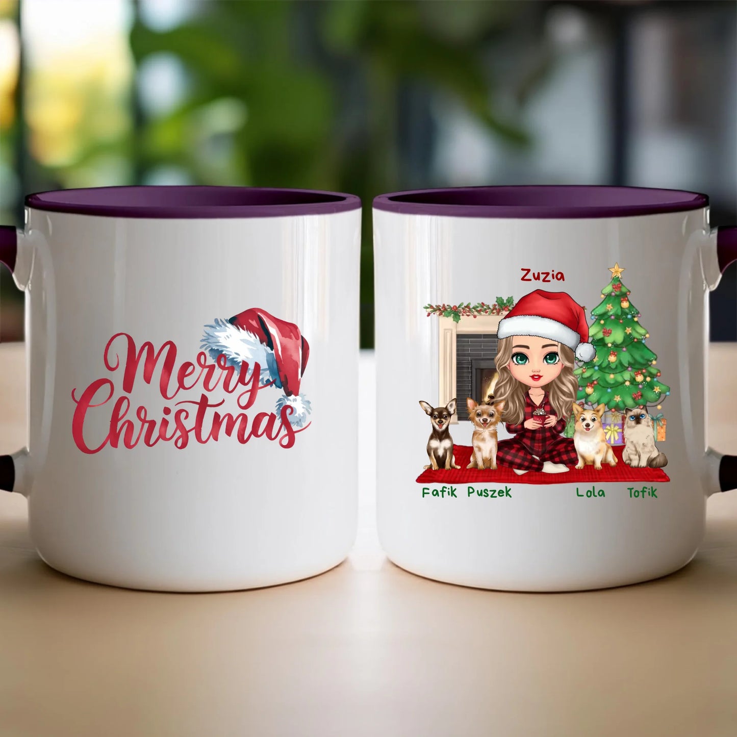 Kubek personalizowany dla kobiety - świąteczne zwierzaki #511