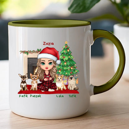 Kubek personalizowany dla kobiety - świąteczne zwierzaki #511