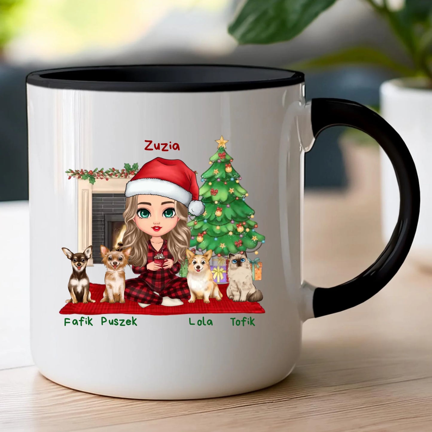 Kubek personalizowany dla kobiety - świąteczne zwierzaki #511