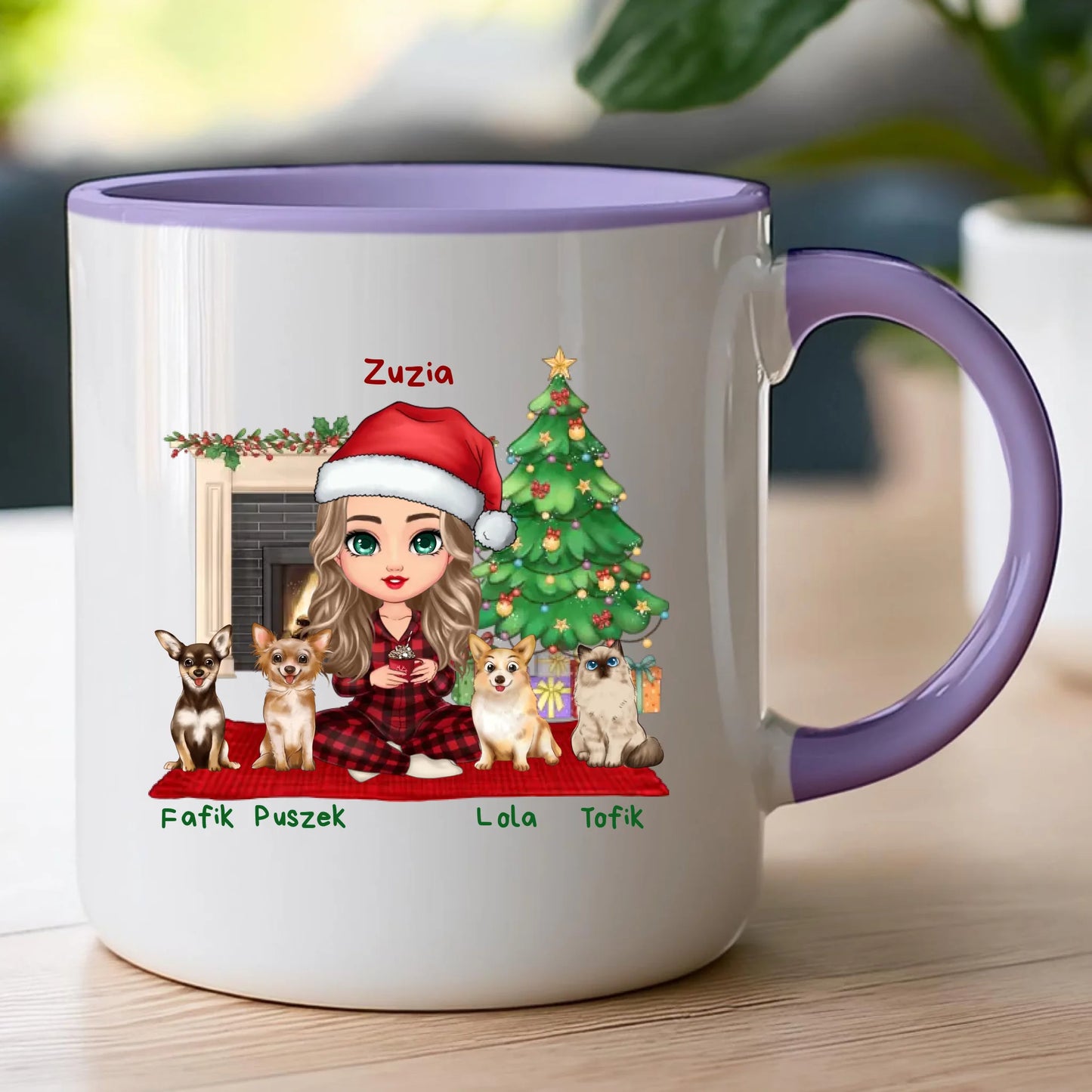 Kubek personalizowany dla kobiety - świąteczne zwierzaki #511