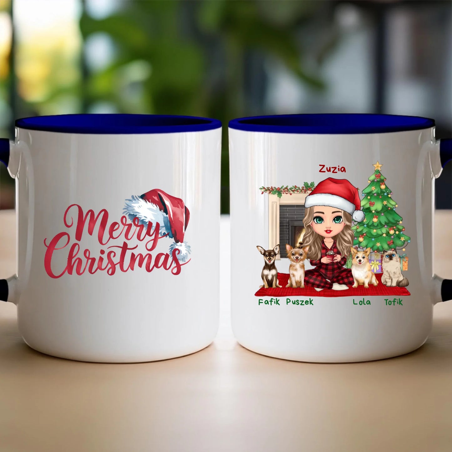 Kubek personalizowany dla kobiety - świąteczne zwierzaki #511
