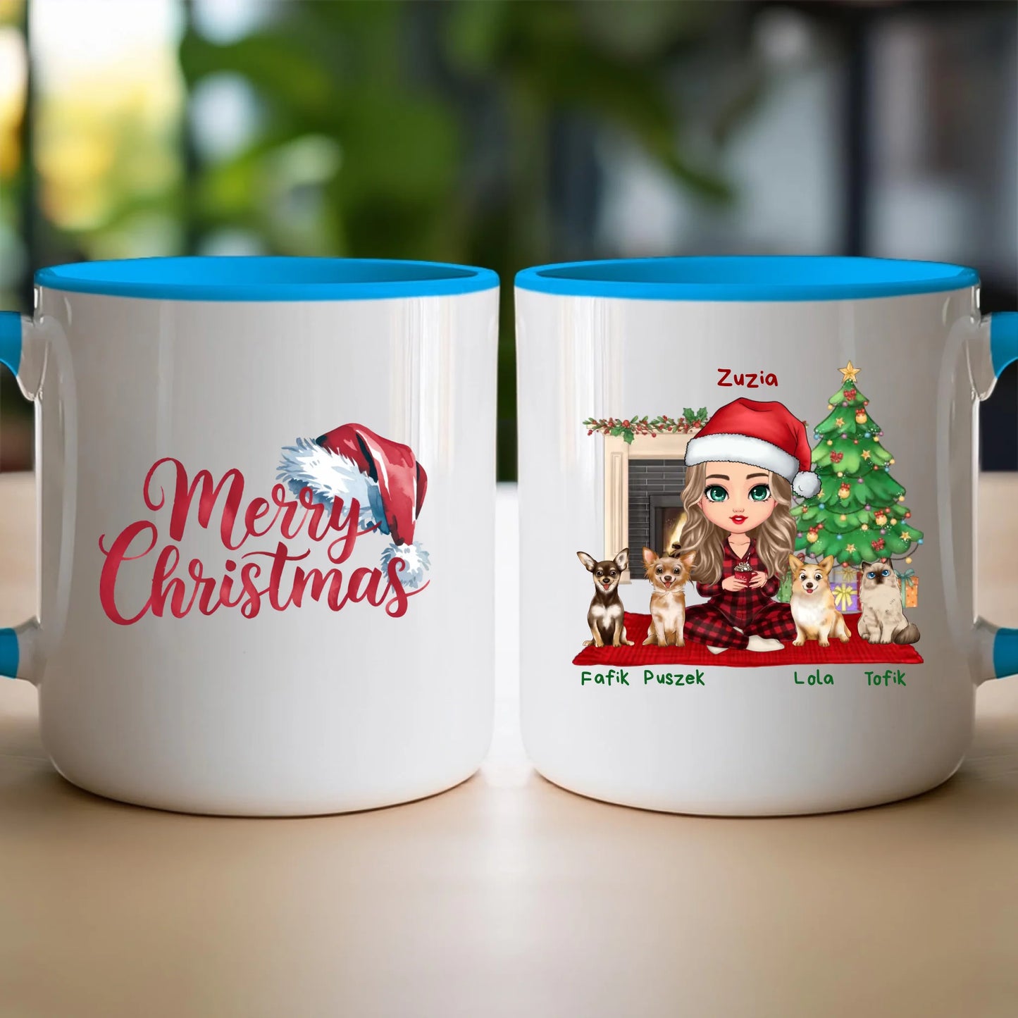 Kubek personalizowany dla kobiety - świąteczne zwierzaki #511