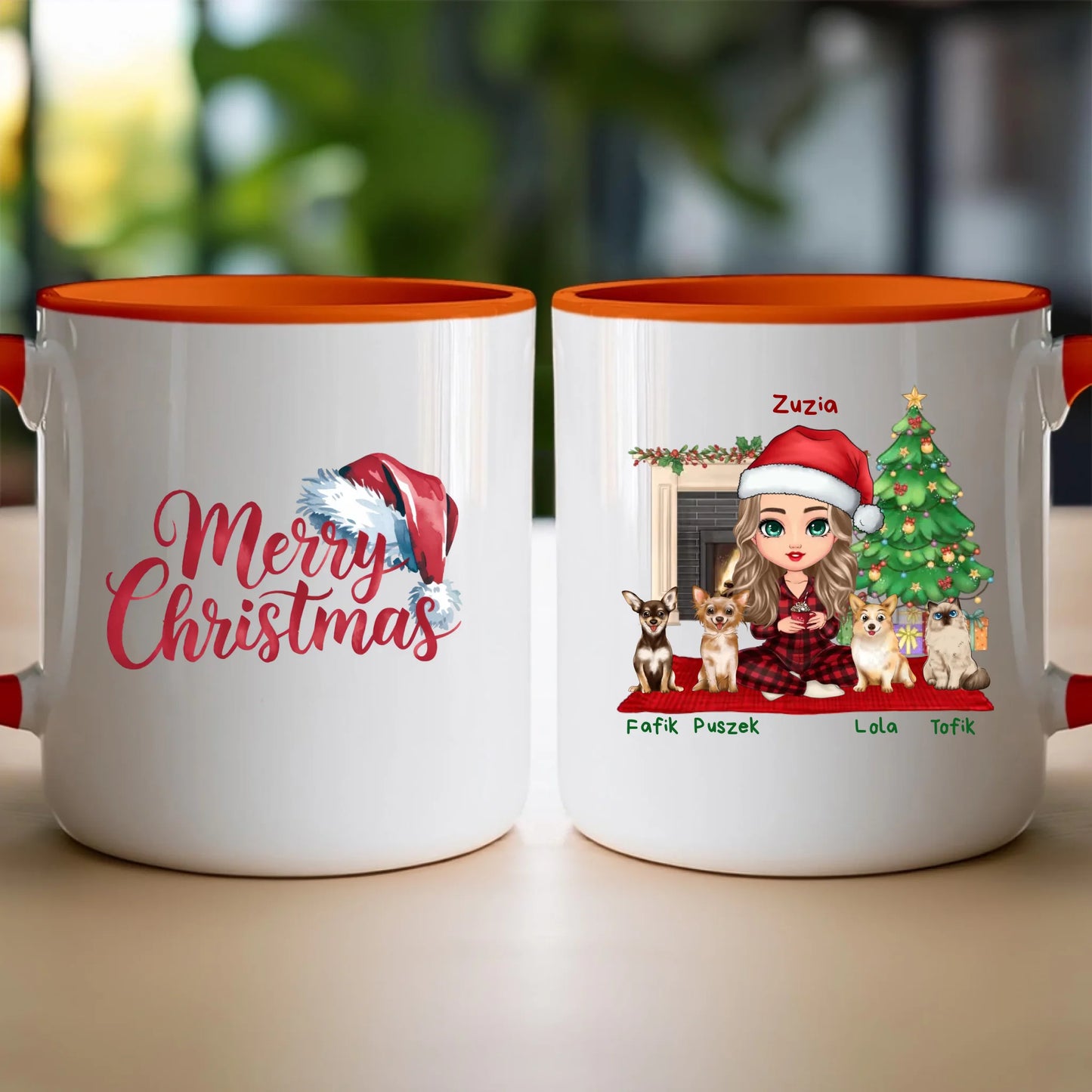 Kubek personalizowany dla kobiety - świąteczne zwierzaki #511
