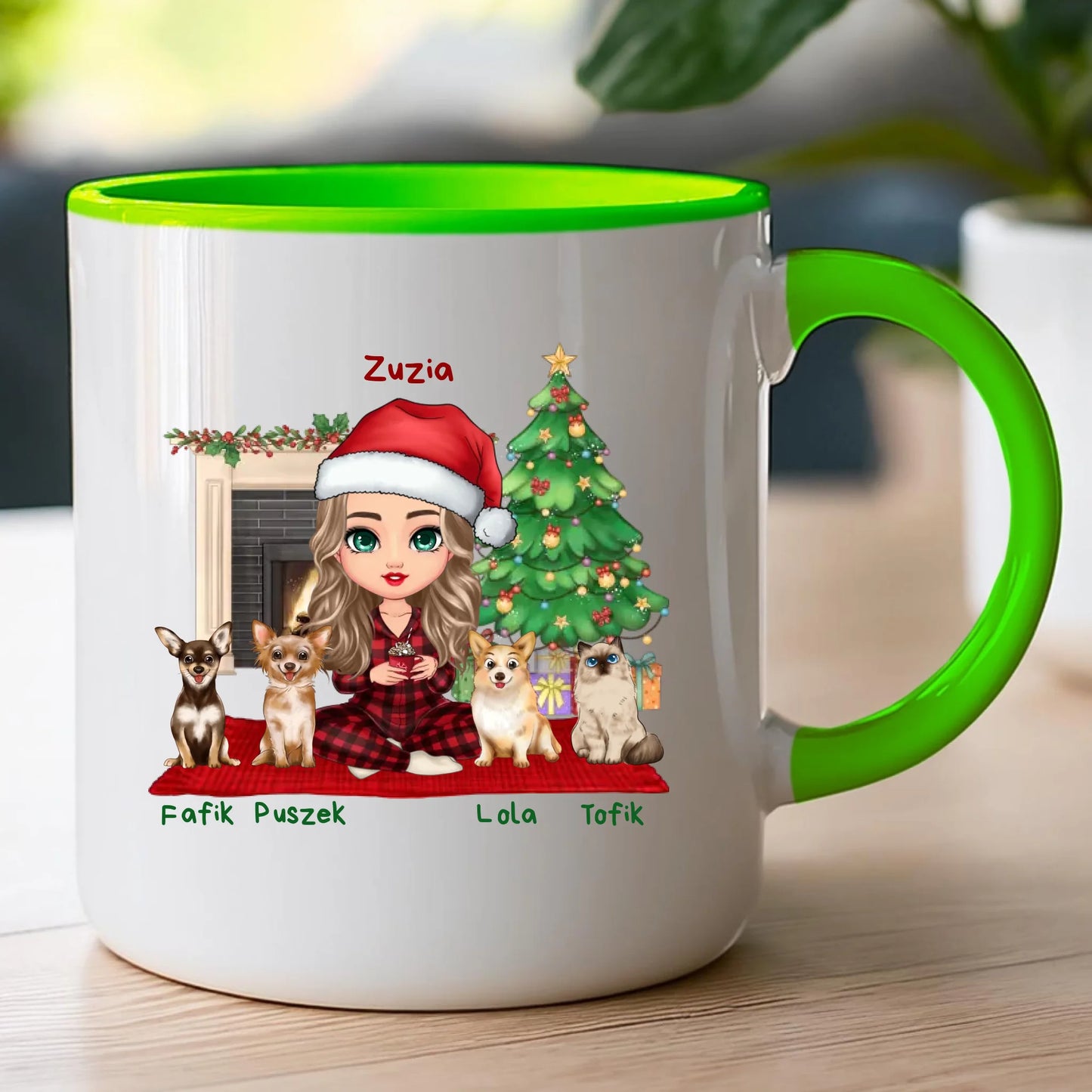 Kubek personalizowany dla kobiety - świąteczne zwierzaki #511