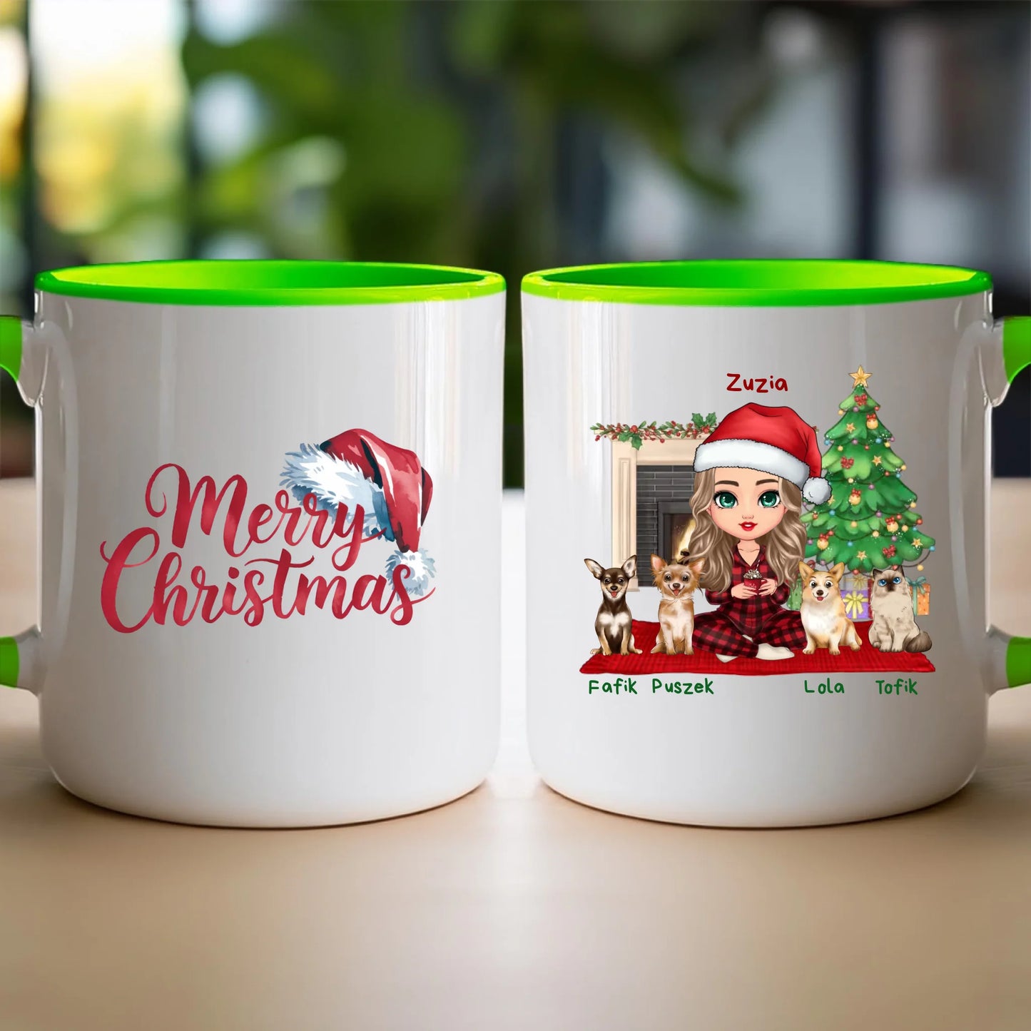 Kubek personalizowany dla kobiety - świąteczne zwierzaki #511