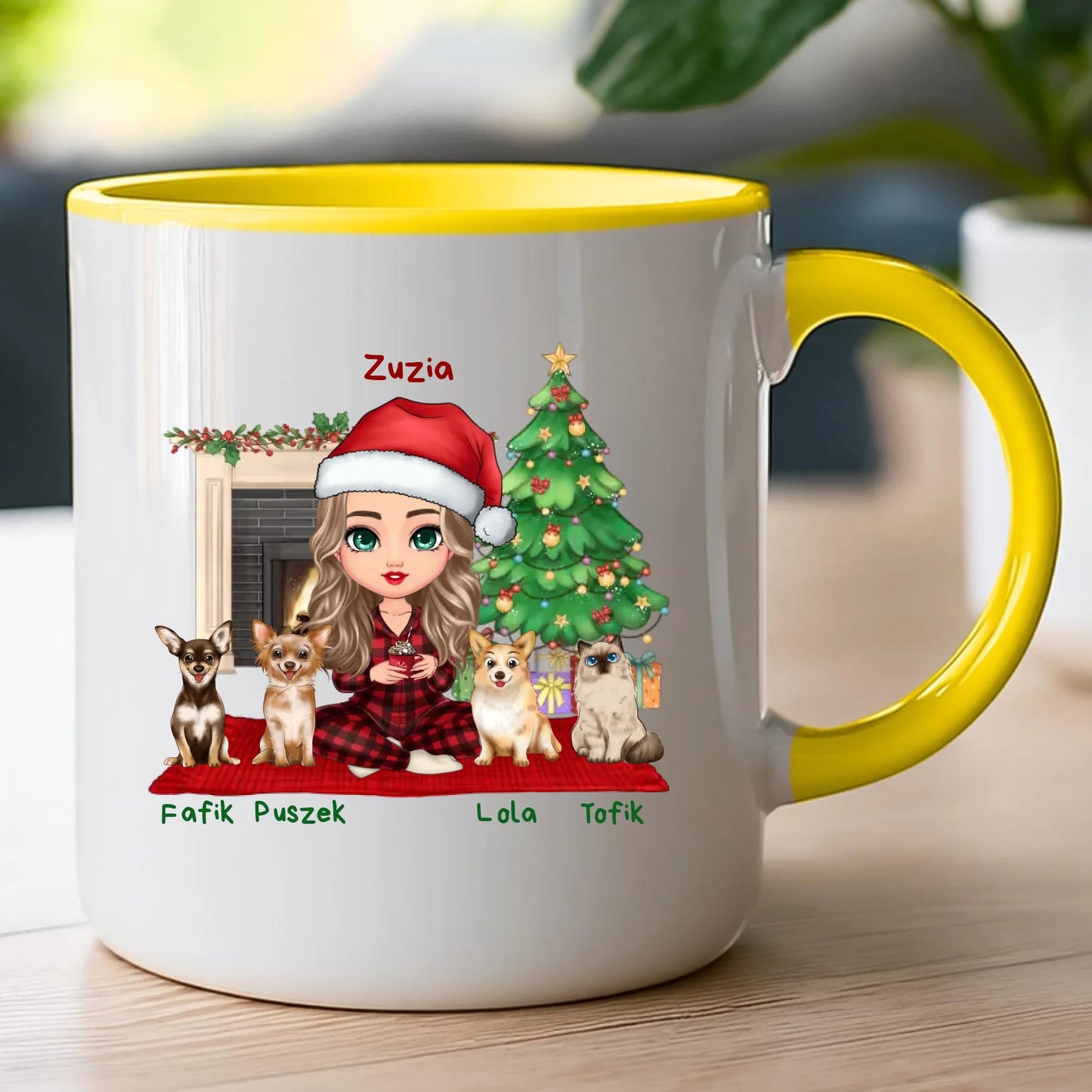 Kubek personalizowany dla kobiety - świąteczne zwierzaki #511