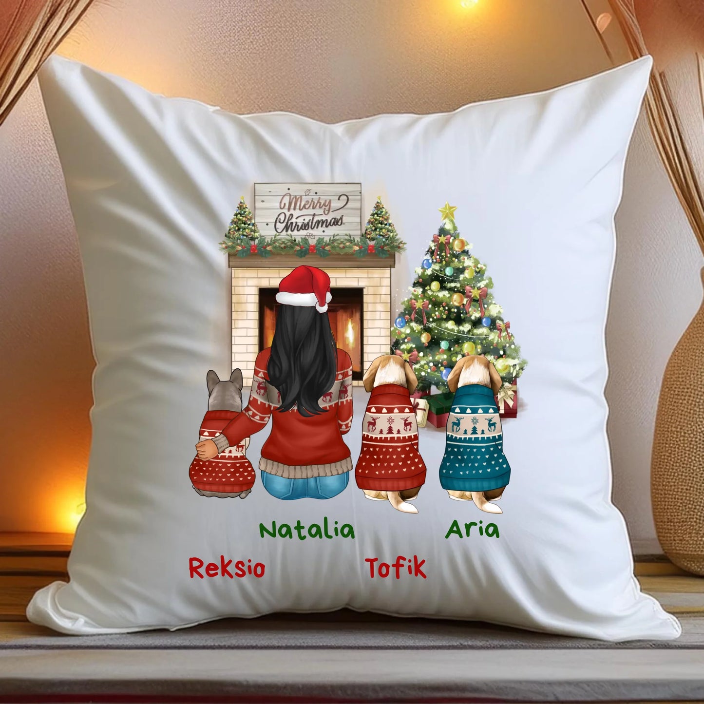 Poduszka personalizowana świąteczna dla kobiety - pieski #513