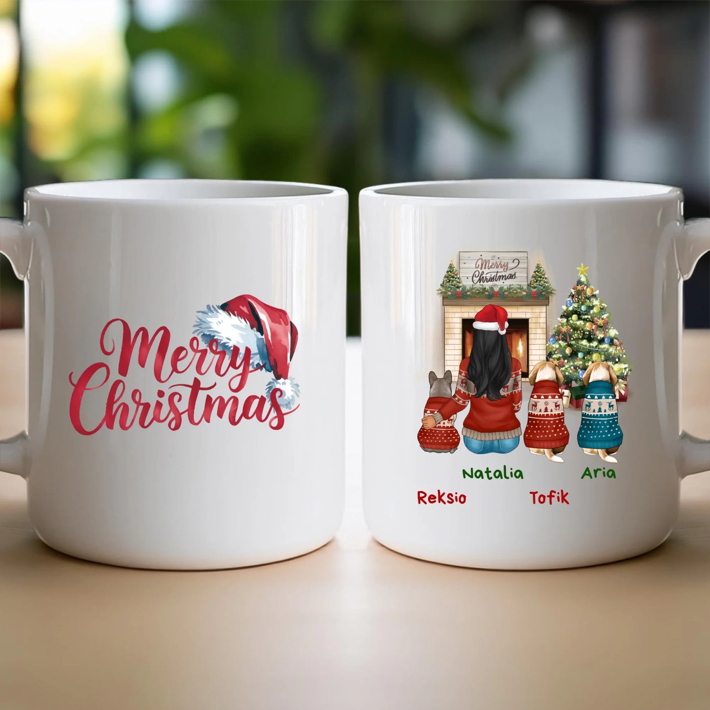 Kubek personalizowany świąteczny dla kobiety - pieski #513