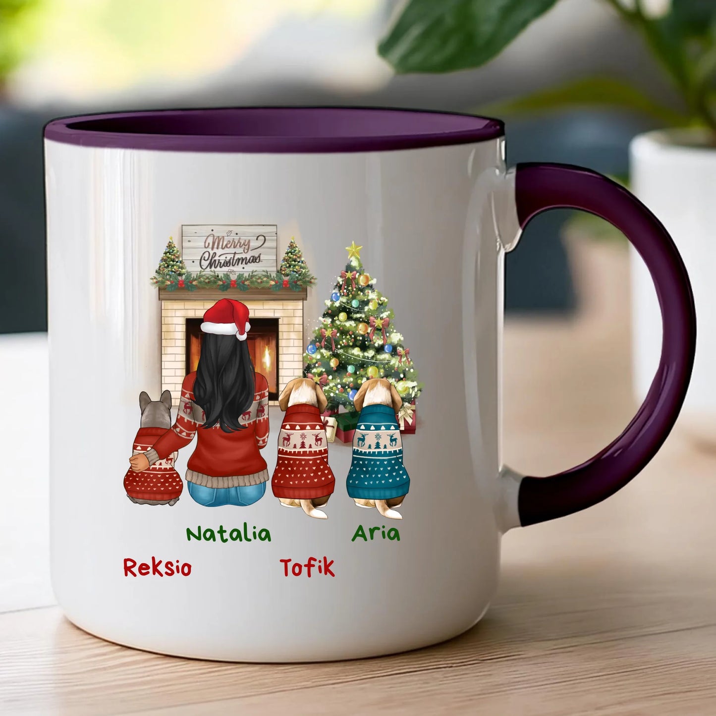 Kubek personalizowany świąteczny dla kobiety - pieski #513