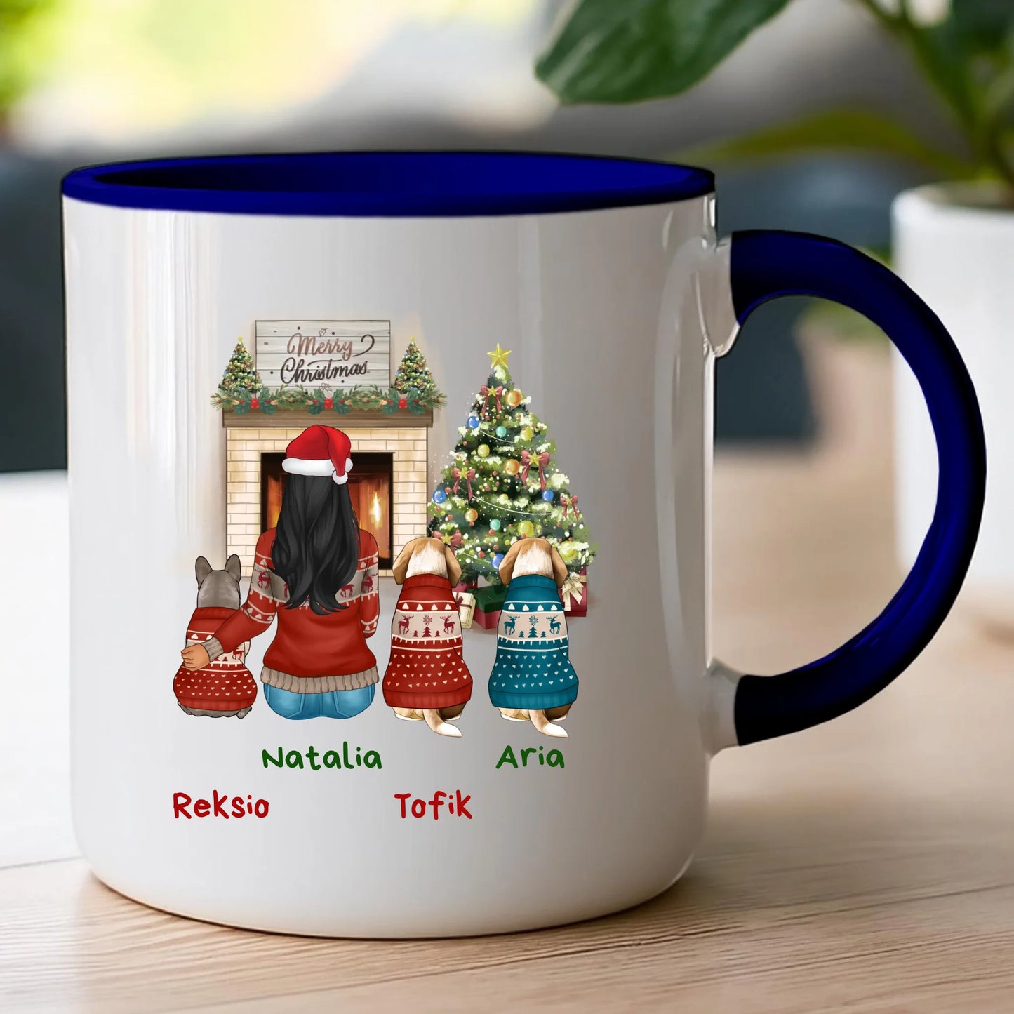 Kubek personalizowany świąteczny dla kobiety - pieski #513