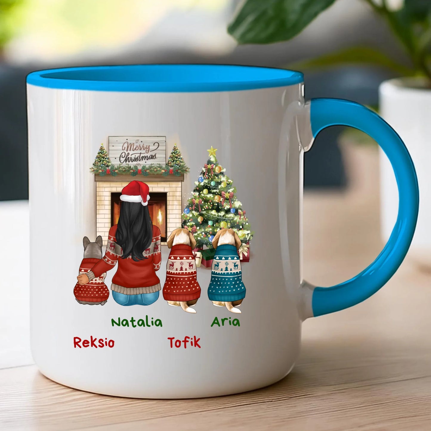 Kubek personalizowany świąteczny dla kobiety - pieski #513