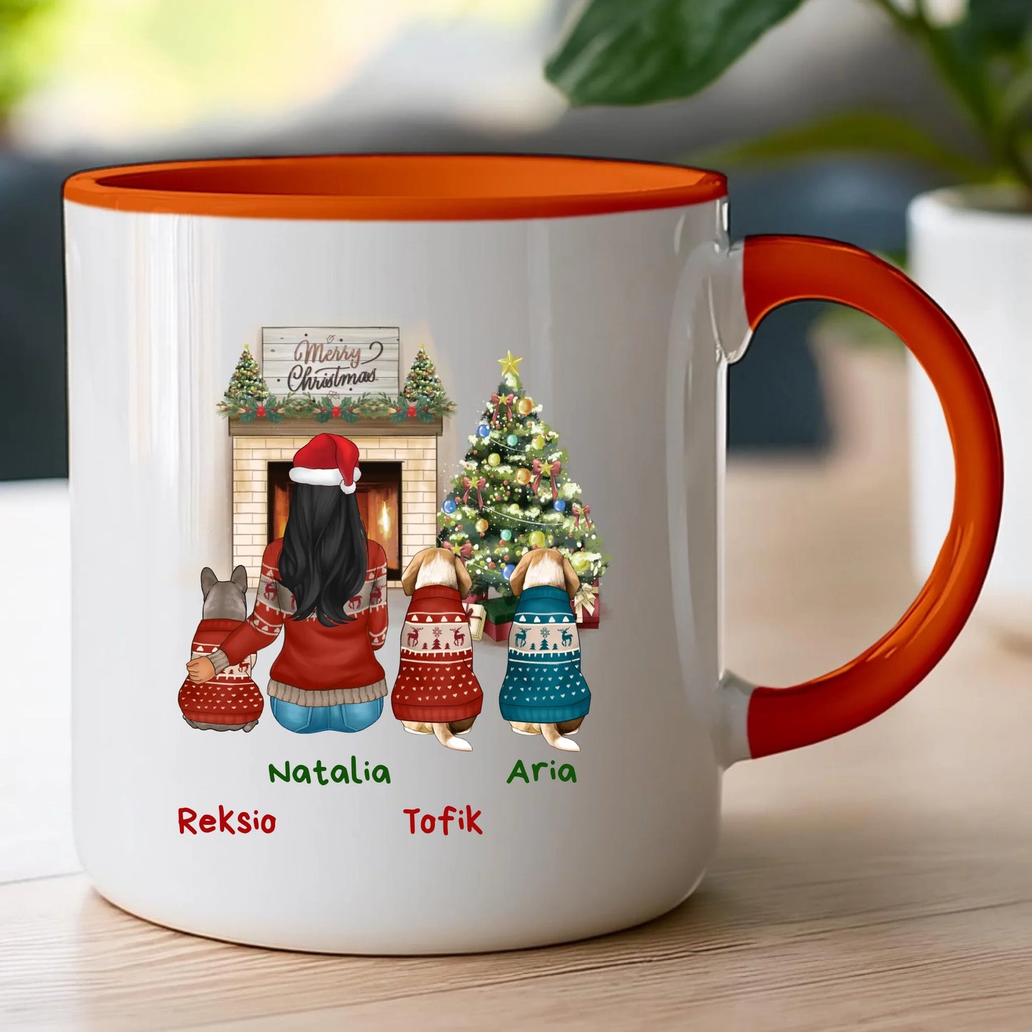 Kubek personalizowany świąteczny dla kobiety - pieski #513