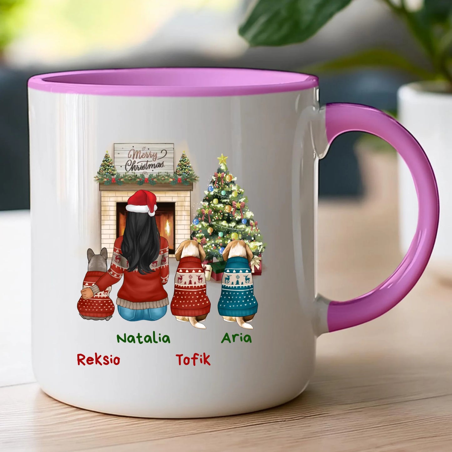 Kubek personalizowany świąteczny dla kobiety - pieski #513