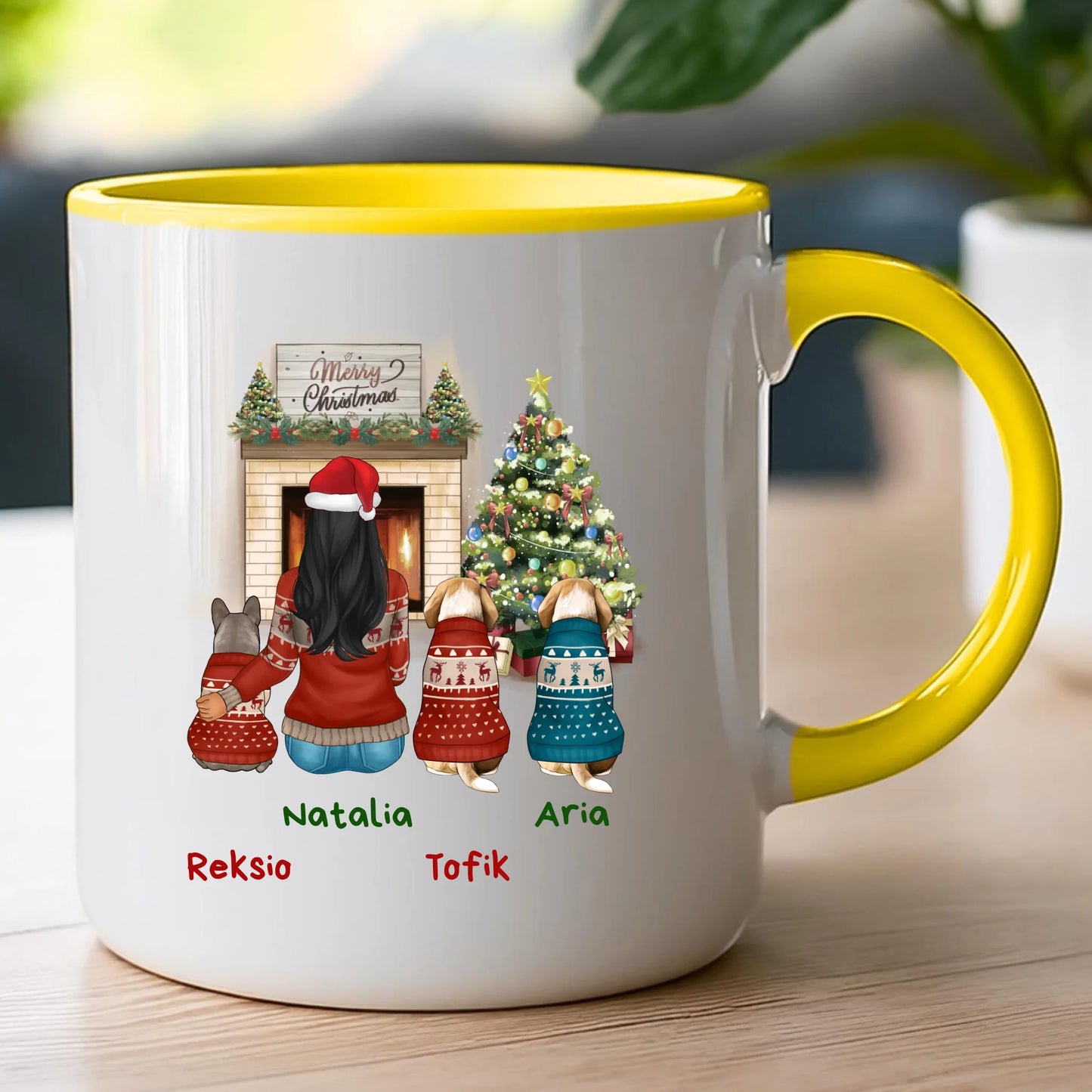 Kubek personalizowany świąteczny dla kobiety - pieski #513