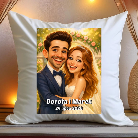 Personalizowana poduszka - ślubna karykatura [generowana przez AI]