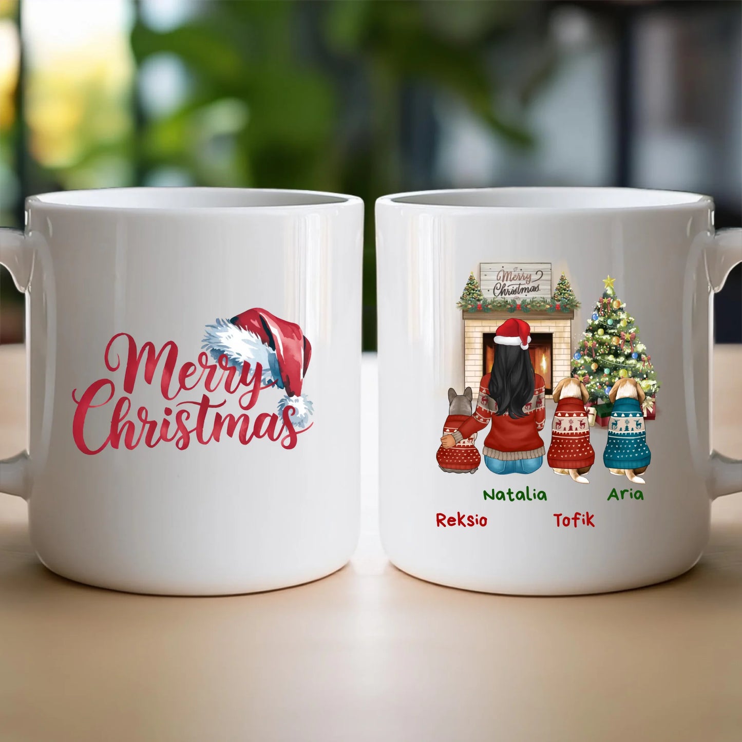 Kubek personalizowany świąteczny dla kobiety - pieski #513