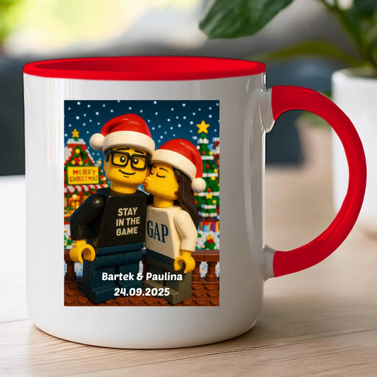 Kubek - Twoje zdjęcie z klocków LEGO XMAS [generowane przez AI]
