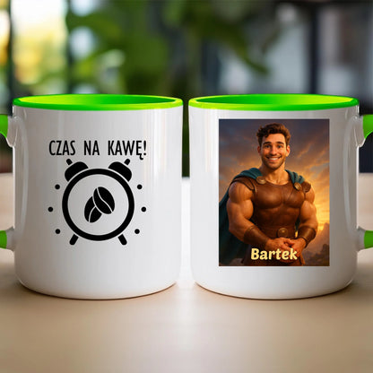 Kubek z własnym zdjęciem - bajkowy półbóg [generowane przez AI]