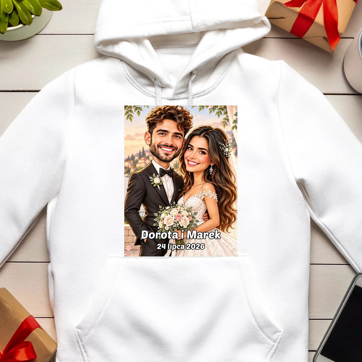 Personalizowana bluza - ślubna karykatura [generowana przez AI]