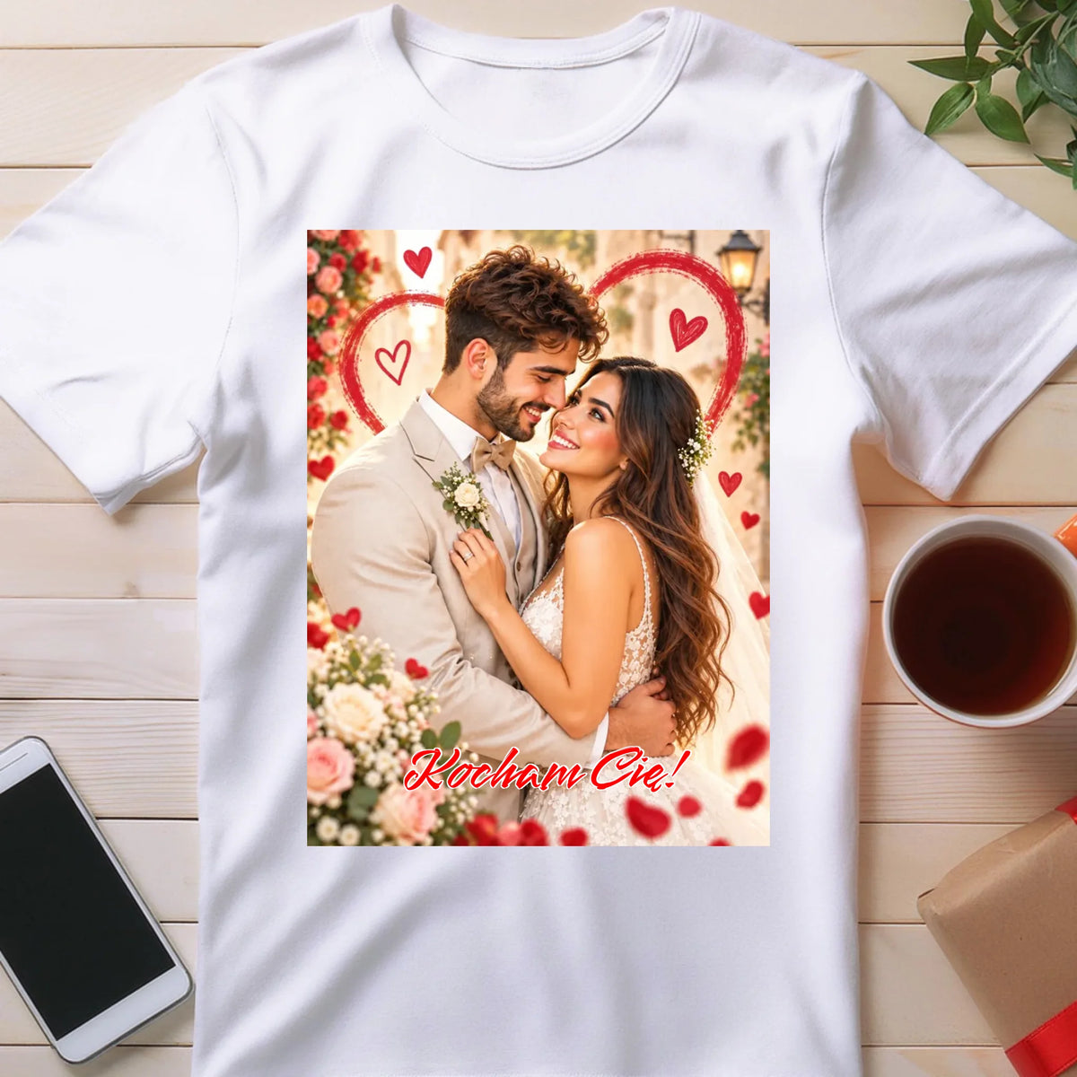 Koszulka z nadrukiem - I love you - Twoje zdjęcie przerobione przez AI