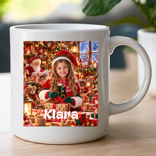 Kubek ze zdjęciem - Twoje dziecko jako pomocnik Świętego Mikołaja! [AI]